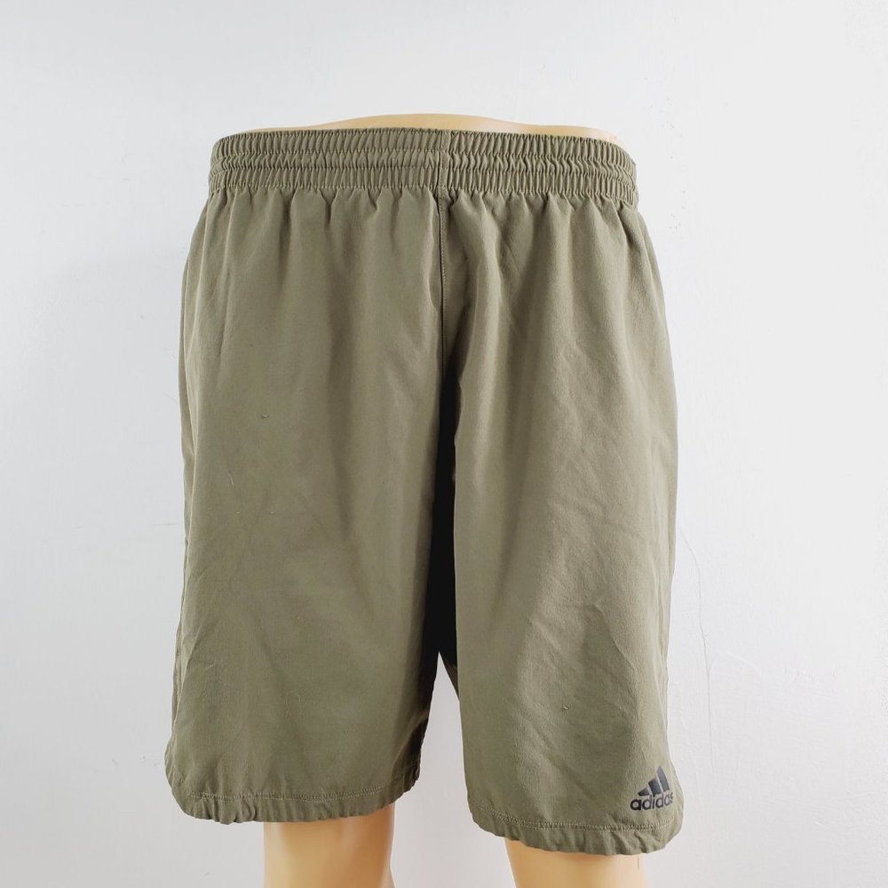 Adidas Mens Olive Green Elastic Waist Authentic Fleece Sweat Shorts Size Large